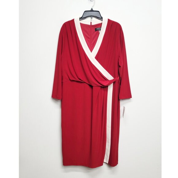 NWT Kasper Red White City Wrap V-Neck Long Sleeve Dress 2X - Picture 5 of 14